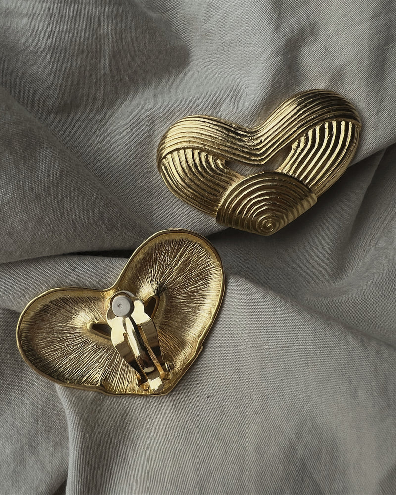 Vintage Textured Large Heart Clip Ons
