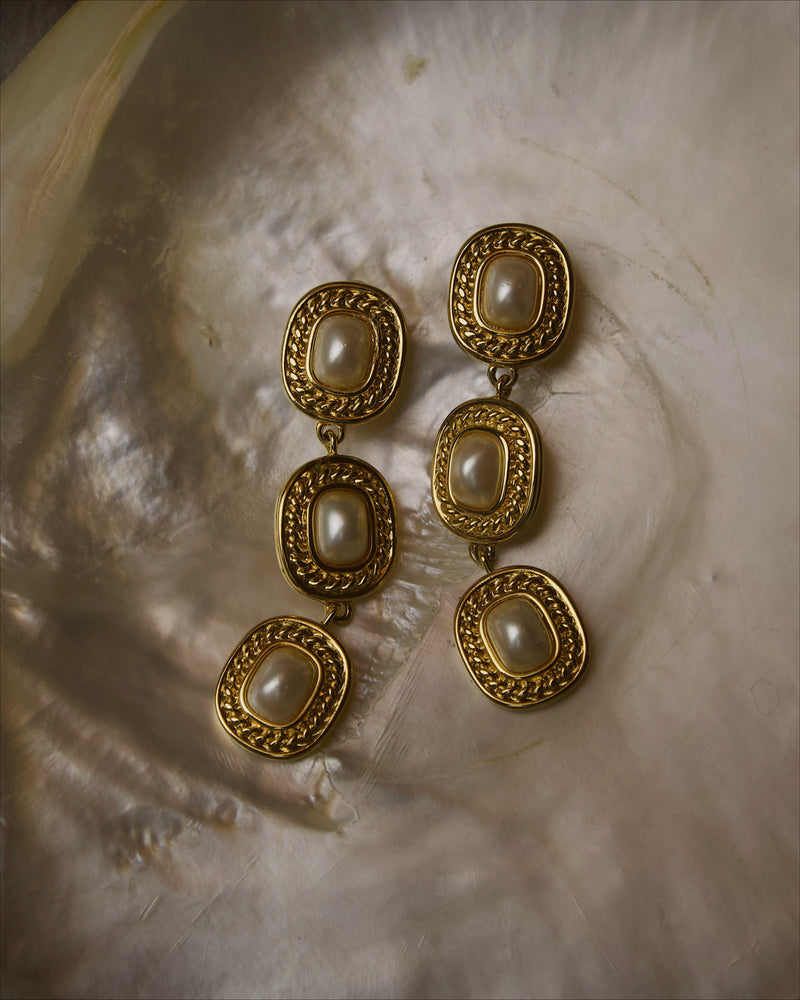 Vintage Tiered Pearl Cabochon Earrings