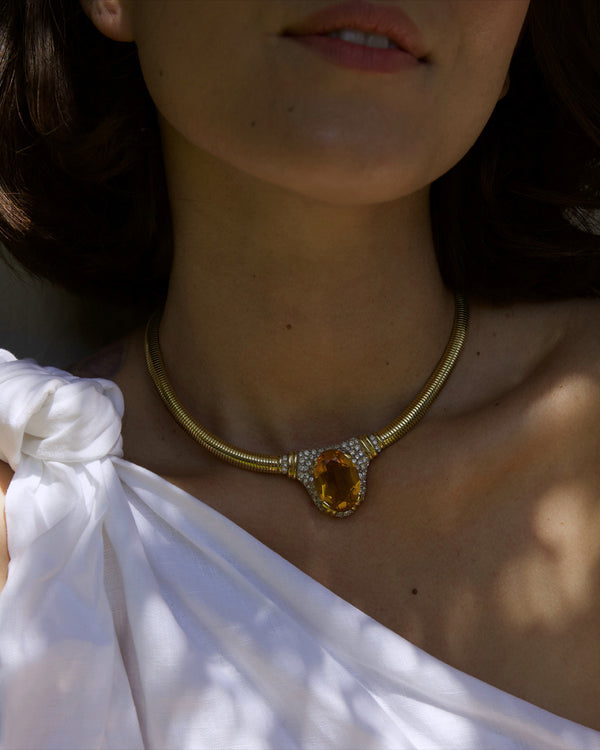 Vintage Topaz Rhinestone Omega Necklace