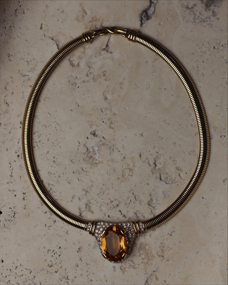Vintage Topaz Rhinestone Omega Necklace