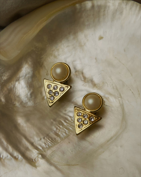 Vintage Triangular Pearl Stud Earrings