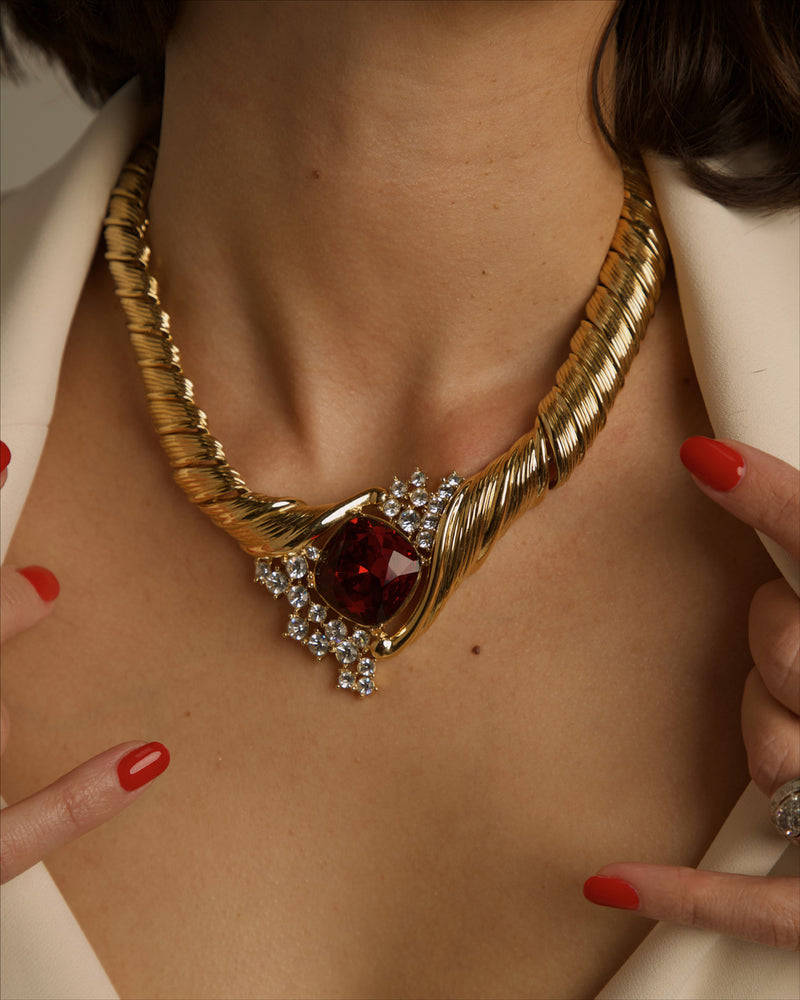 Vintage Twisted Ruby Rhinestone Necklace