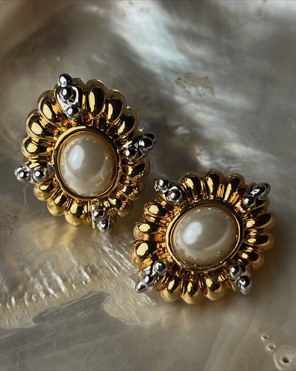 Vintage Two Tone Pearl Clip Ons