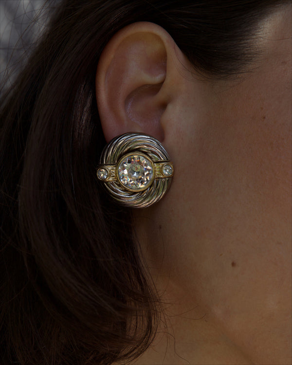 Vintage Two Tone Swirled Button Clip Ons