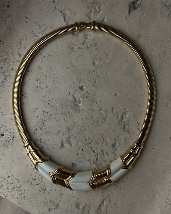 Vintage White Enamel Omega Necklace
