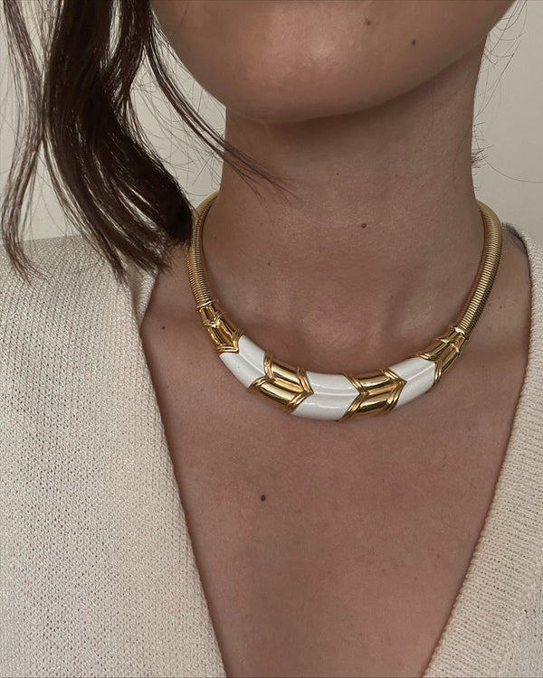 Vintage White Enamel Omega Necklace