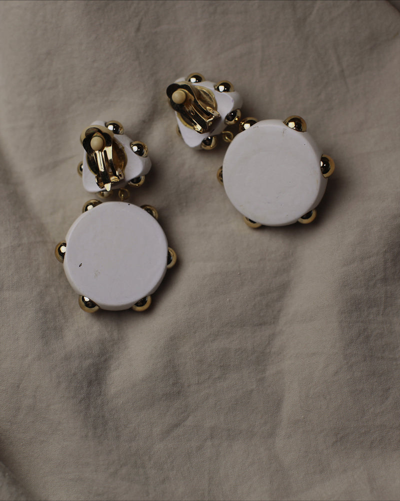 Vintage White & Gold Statement Clip Ons