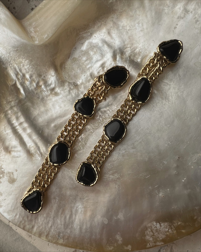 Vintage XL Black Stone Drop Earrings